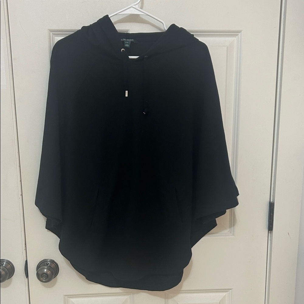 Ralph Lauren Hooded Poncho Sweatshirt size medium, black cotton blend